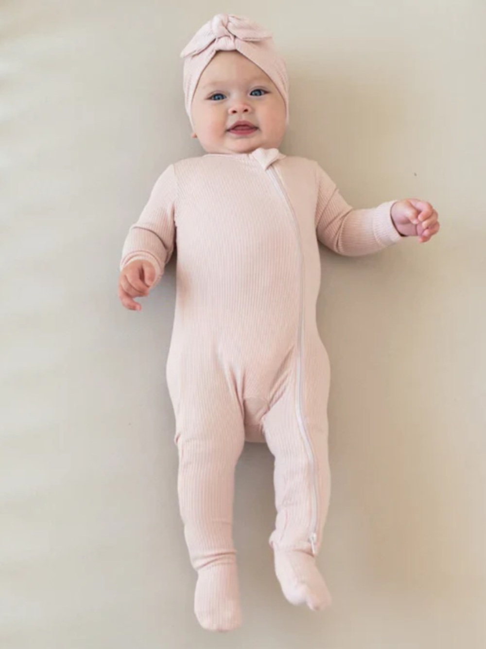 🤍 0~3 Mth 2-Way Zipper Footie - Pale Blush by Angel Dear NWT